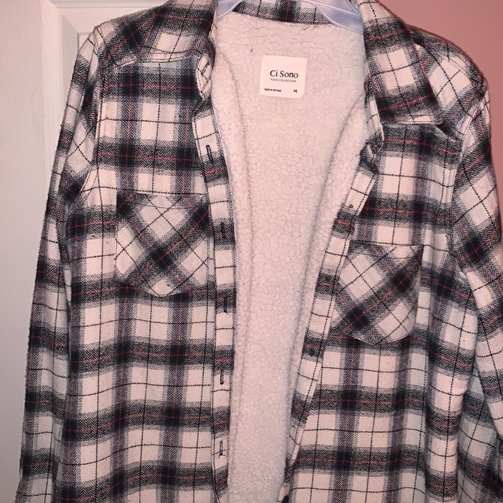 Sherpa-Lined Flannel Shacket Size Medium